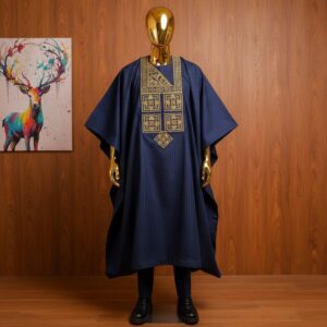 Navy Blue Agbada with Gold Embroidery