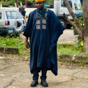 Navy Blue Agbada with Gold Embroidery